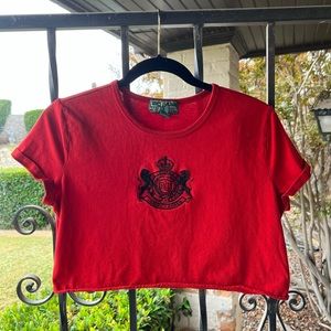 Ralph Lauren (Lauren Active) Red and Black Embroidered Crop Tee